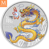 2024 Australia 1 oz Sølv Lunar S3 Year of the Dragon Farget hvit BU M/Kapsel