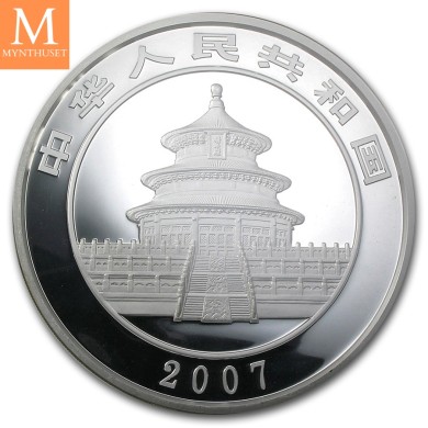 2007 China 1 kilo Sølv Panda kvalitet Proof (med Boks og ekthetsbevis)