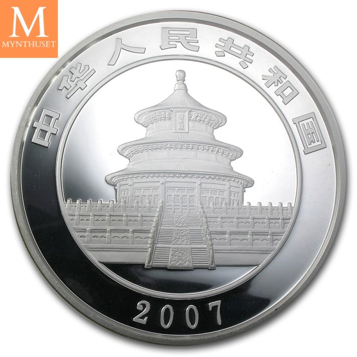 2007 China 1 kilo Sølv Panda kvalitet Proof (med Boks og ekthetsbevis)