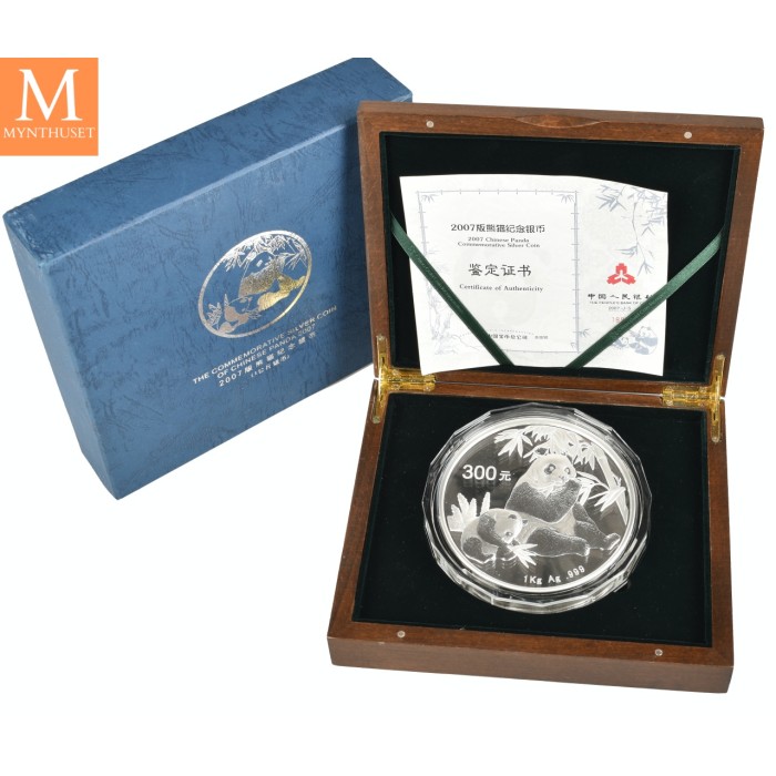 2007 China 1 kilo Sølv Panda kvalitet Proof (med Boks og ekthetsbevis)