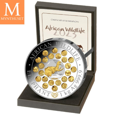 2023 Somalia 1 kilo Sølv Elephant JUBILEE UTGAVE i kvalitet proof med skrin og coa