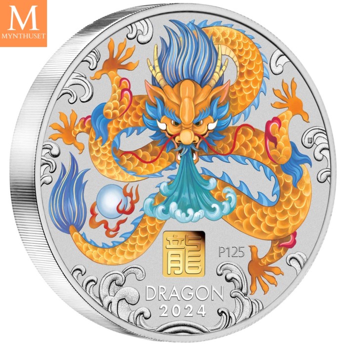 2024 Australia YEAR OF THE  DRAGON 30 DOLLAR 1 KILO  LUNAR III MED GULL "PRIVY MARK" KVALITET BU