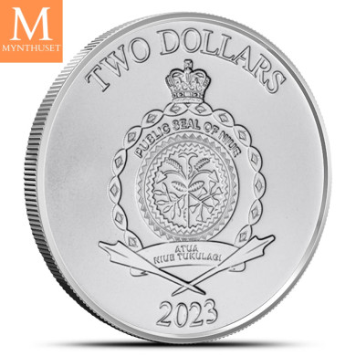 2023 1 oz Niue Sølv Sword of Truth Coin (BU) i kapsel med anmerkning