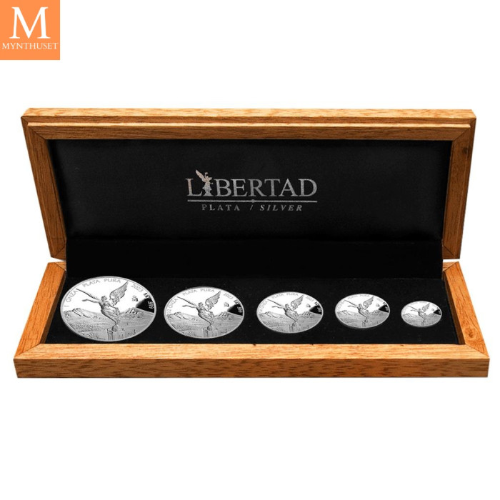 2023 Mexico 1,9 oz Sølv 5 mynter Libertad Proof sett M/Etui & COA