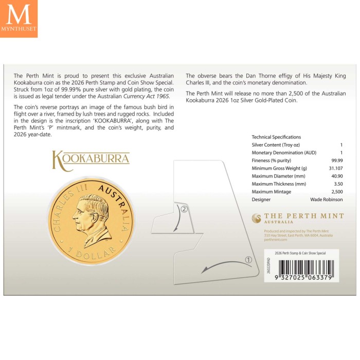 2026 Australia KOOKABURRA gullbelagt 1 OZ kvalitet BU i kapsel