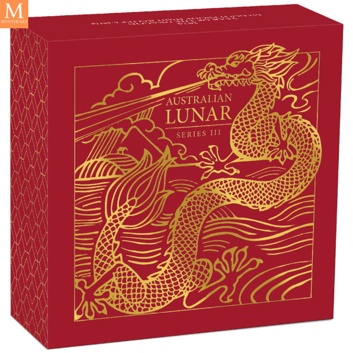 2024 Australia YEAR OF THE DRAGON 1 OZ  GULL LUNAR SERIE 3 KVALITET PROOF HIGH RELIEF