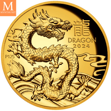2024 Australia YEAR OF THE DRAGON 1 OZ  GULL LUNAR SERIE 3 KVALITET PROOF HIGH RELIEF