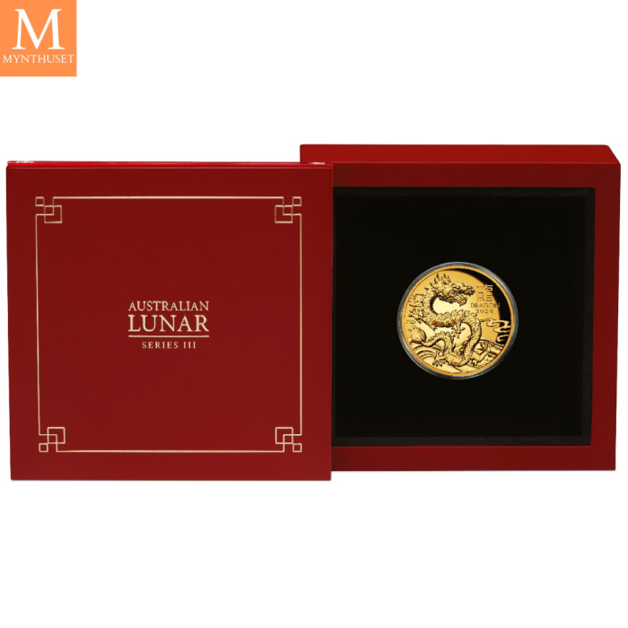 2024 Australia YEAR OF THE DRAGON 1 OZ  GULL LUNAR SERIE 3 KVALITET PROOF HIGH RELIEF