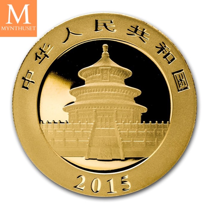 2015 China 1 oz Gold Panda kvalitet BU i orginal forseglet plast