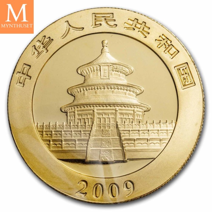 2009 China 1 oz Gold Panda kvalitet BU i orginal forseglet plast