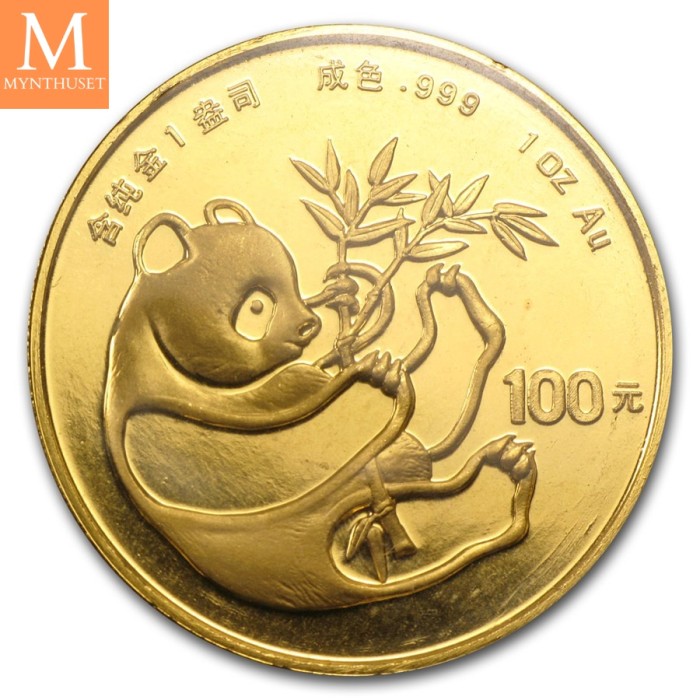 1984 China 1 oz Gold Panda kvalitet BU i orginal forseglet plast