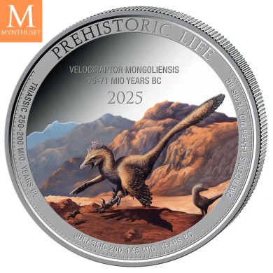 2025 KONGO Velociraptor 1 oz sølv farge PREHISTORIC LIFE II PROOF I KAPSEL