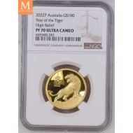 2022 Australia YEAR OF THE TIGER 1 OZ  GULL LUNAR SERIE 3 KVALITET PROOF NGC PF70 HIGH RELIEF