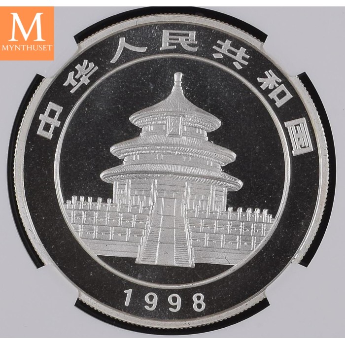 1998 China LARGE DATE SØLV PANDA 10 YUAN MS68
