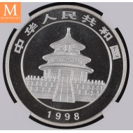 1998 China LARGE DATE SØLV PANDA 10 YUAN MS68