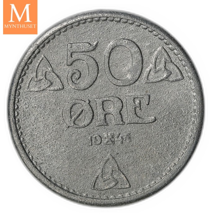 50 øre 1945 Zink kvalitet 0 Ex Roschberg
