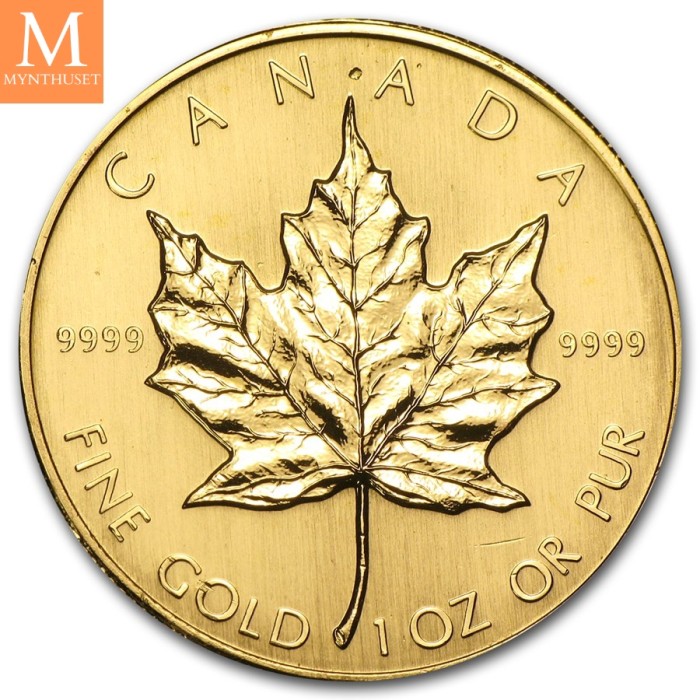 1983 Canada 1 OZ GULL 9999 MAPLE LEAF Kvalitet 0/01 I KAPSEL