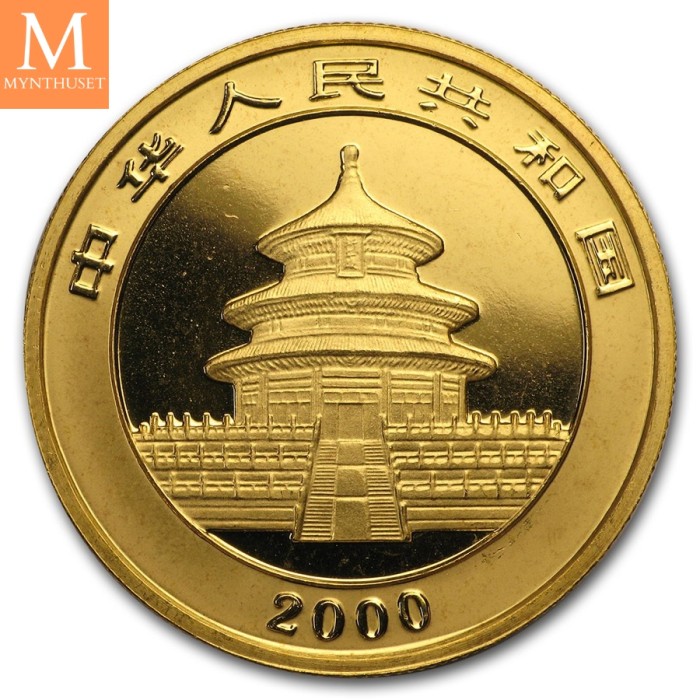 2000 Kina 1 oz 999 Gull PANDA 100 YUAN kvalitet 0/01 i kapsel