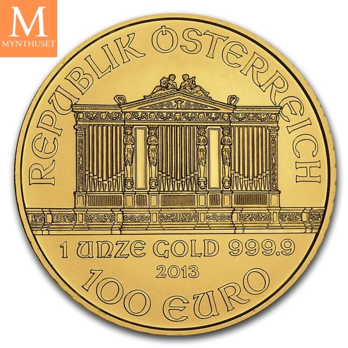 2013 Østerrike 1 oz Gull Philharmoniker BU i kapsel