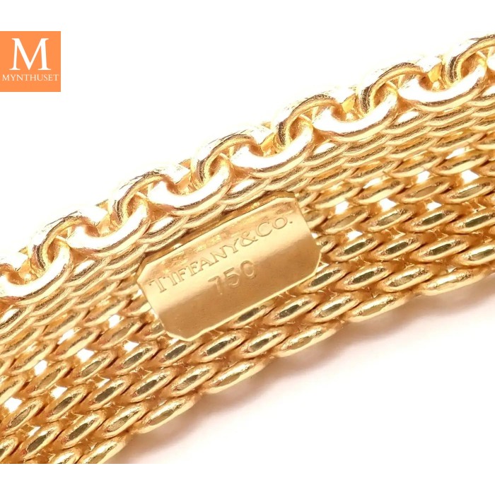 RESERVERT! Tiffany & Co 18 karat gult gull 15 mm Somerset mesh armbånd