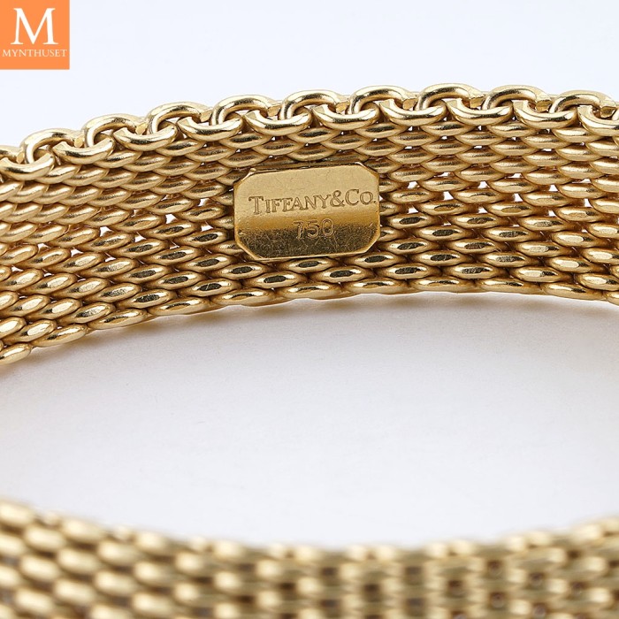 RESERVERT! Tiffany & Co 18 karat gult gull 15 mm Somerset mesh armbånd