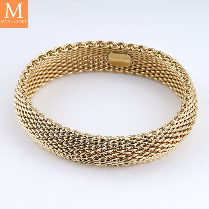 RESERVERT! Tiffany & Co 18 karat gult gull 15 mm Somerset mesh armbånd
