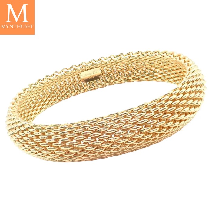 RESERVERT! Tiffany & Co 18 karat gult gull 15 mm Somerset mesh armbånd
