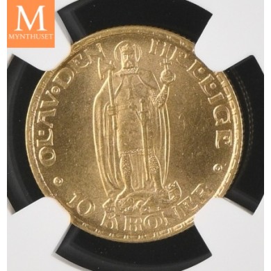 1910 Norway 10 kroner gull NGC MS63 , 0/01