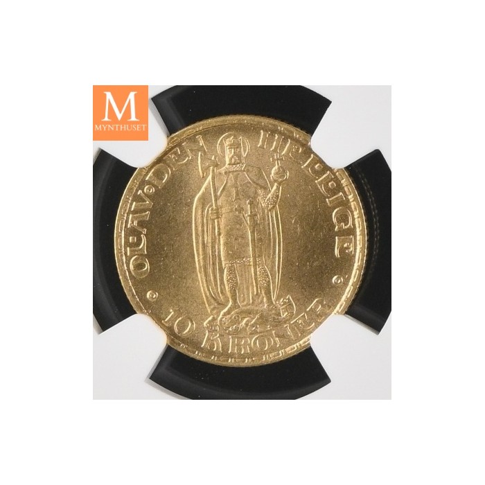 1910 Norway 10 kroner gull NGC MS63 , 0/01
