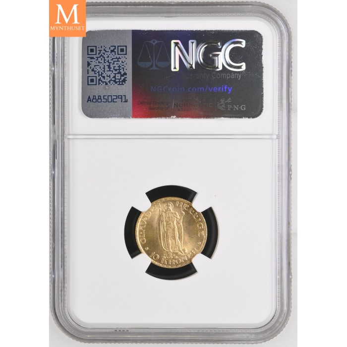 1910 Norway 10 kroner gull NGC MS64+ , 0/01