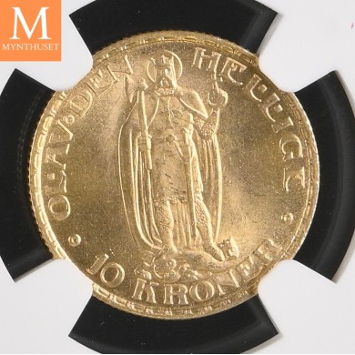 1910 Norway 10 kroner gull NGC MS64+ , 0/01