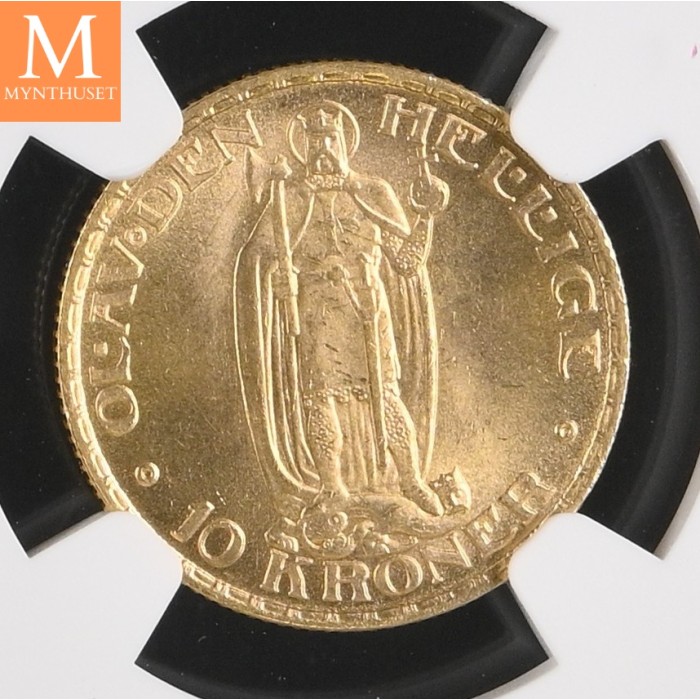 1910 Norway 10 kroner gull NGC MS64+ , 0/01