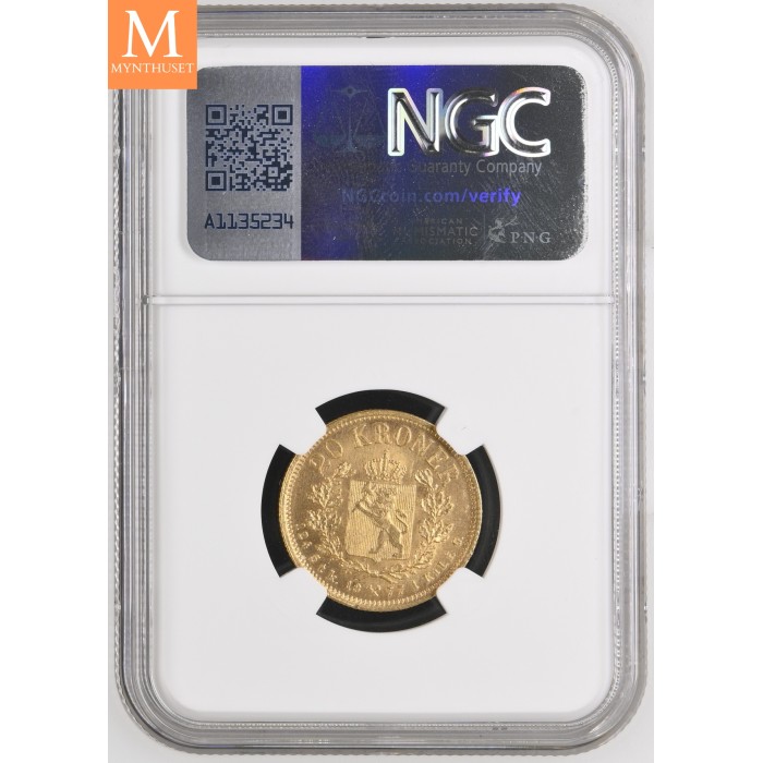 1877 20 kroner kvalitet 0/01, NGC MS64
