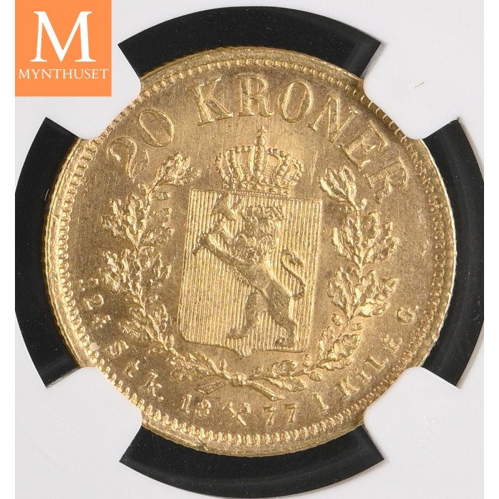 1877 20 kroner kvalitet 0/01, NGC MS64