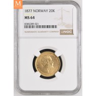1877 20 kroner kvalitet 0/01, NGC MS64