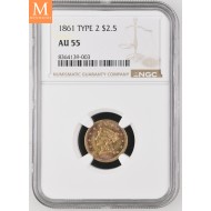 1861Type 2 USA 2,5 Dollar gull NGC AU55