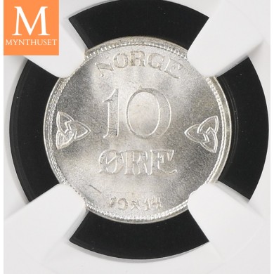 1914 Norway 10 øre kvalitet 0 , NGC MS66