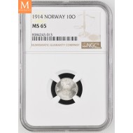 1914 Norway 10 øre kvalitet 0 , NGC MS66