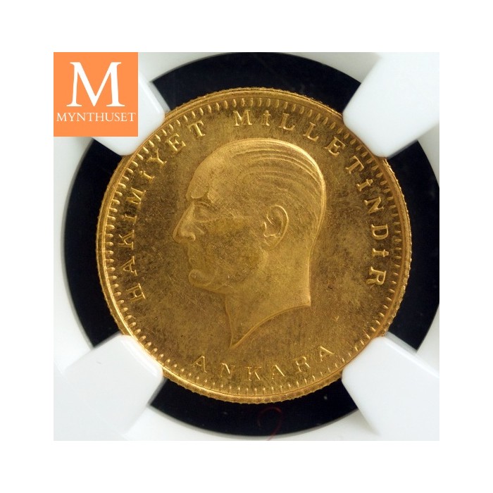 1923//41 Turkey Gold 100 Kurush NGC MS63