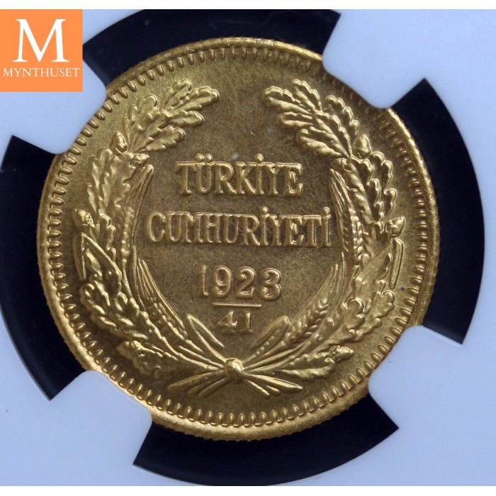 1923//41 Turkey Gold 100 Kurush NGC MS63