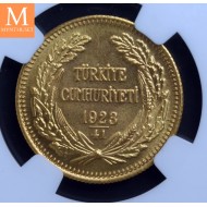 1923//41 Turkey Gold 100 Kurush NGC MS63