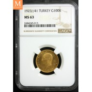 1923//41 Turkey Gold 100 Kurush NGC MS63