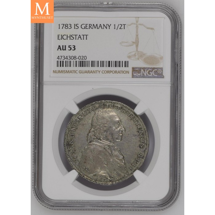 1783 IS Germany 1/2 Taler Johann Anton III NGC AU53