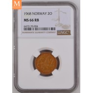 2 øre 1968 kvalitet 0 gradert av NGC MS66 NYDELIG!
