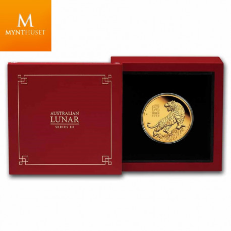 NYHET! Australia 2022 1 oz Gull Lunar S3 «Year of the Tiger» Proof med Etui & COA