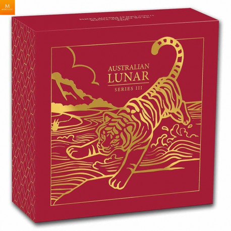 NYHET! Australia 2022 1 oz Gull Lunar S3 «Year of the Tiger» Proof med Etui & COA
