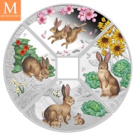 2023 Tuvalu YEAR OF THE Rabbit 4 x 1 DOLLAR SETT MED KVADRANTFORMEDE MYNTER I KVALITET PROOF MED ESKE OG COA