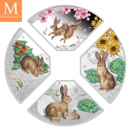 2023 Tuvalu YEAR OF THE Rabbit 4 x 1 DOLLAR SETT MED KVADRANTFORMEDE MYNTER I KVALITET PROOF MED ESKE OG COA