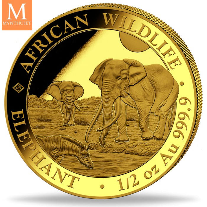 2026 Somalia 1/2 oz Gull African Elephant BU i kapsel