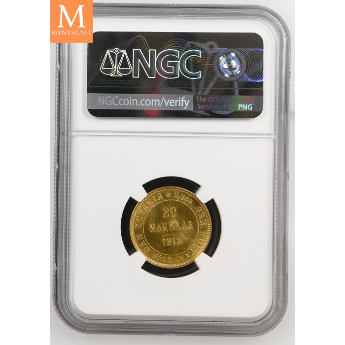 1912 L Finland/Russia 20 Markkaa NGC MS63 MEGET SJELDEN !
